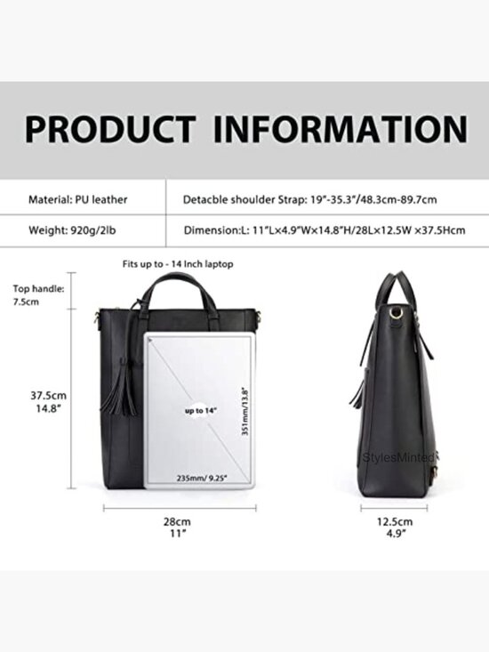 Vegan Leather Convertible Tote Backpack Laptop 14\